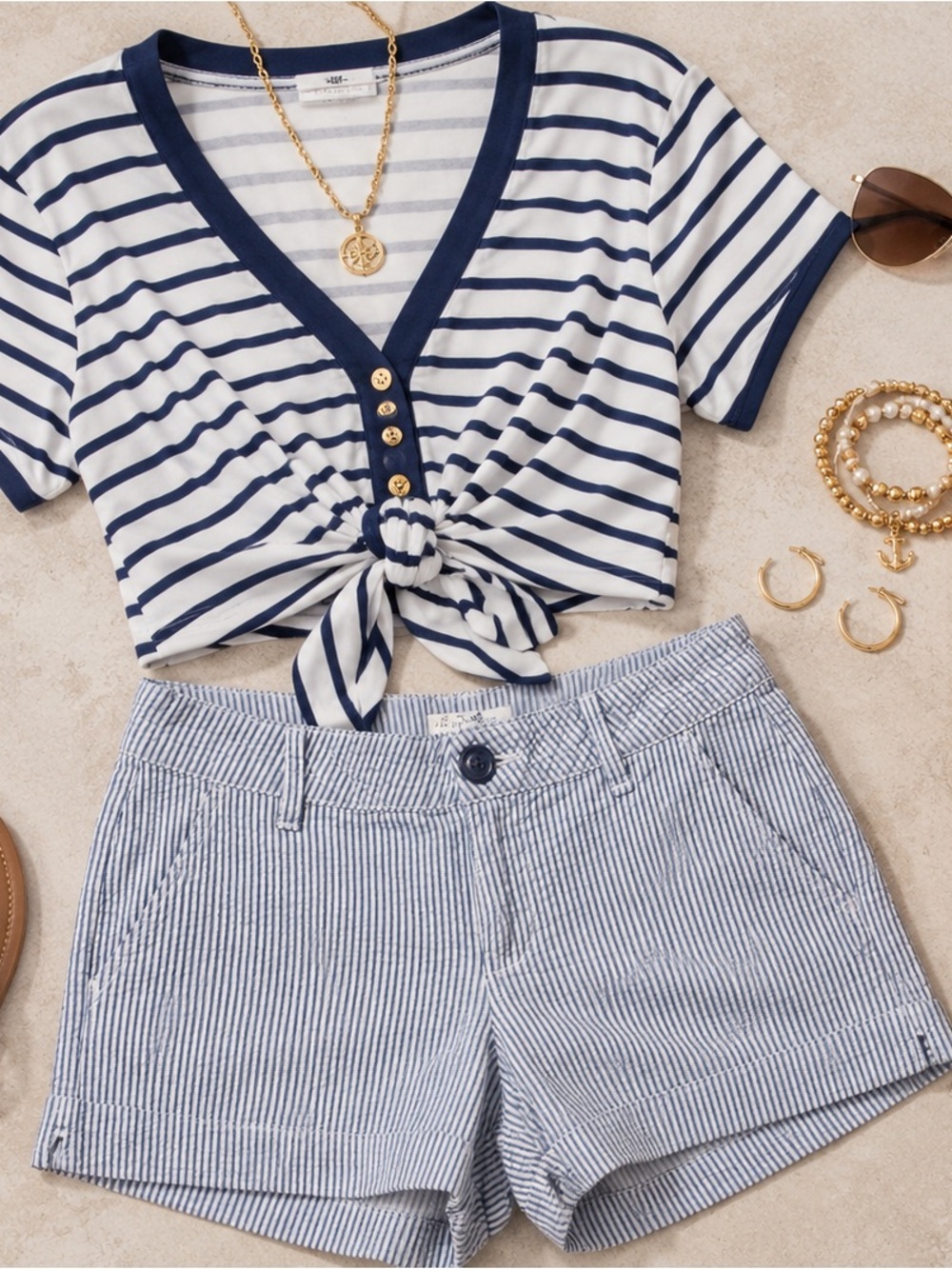 SO Juniors Blue & White Striped Nautical Short Shorts